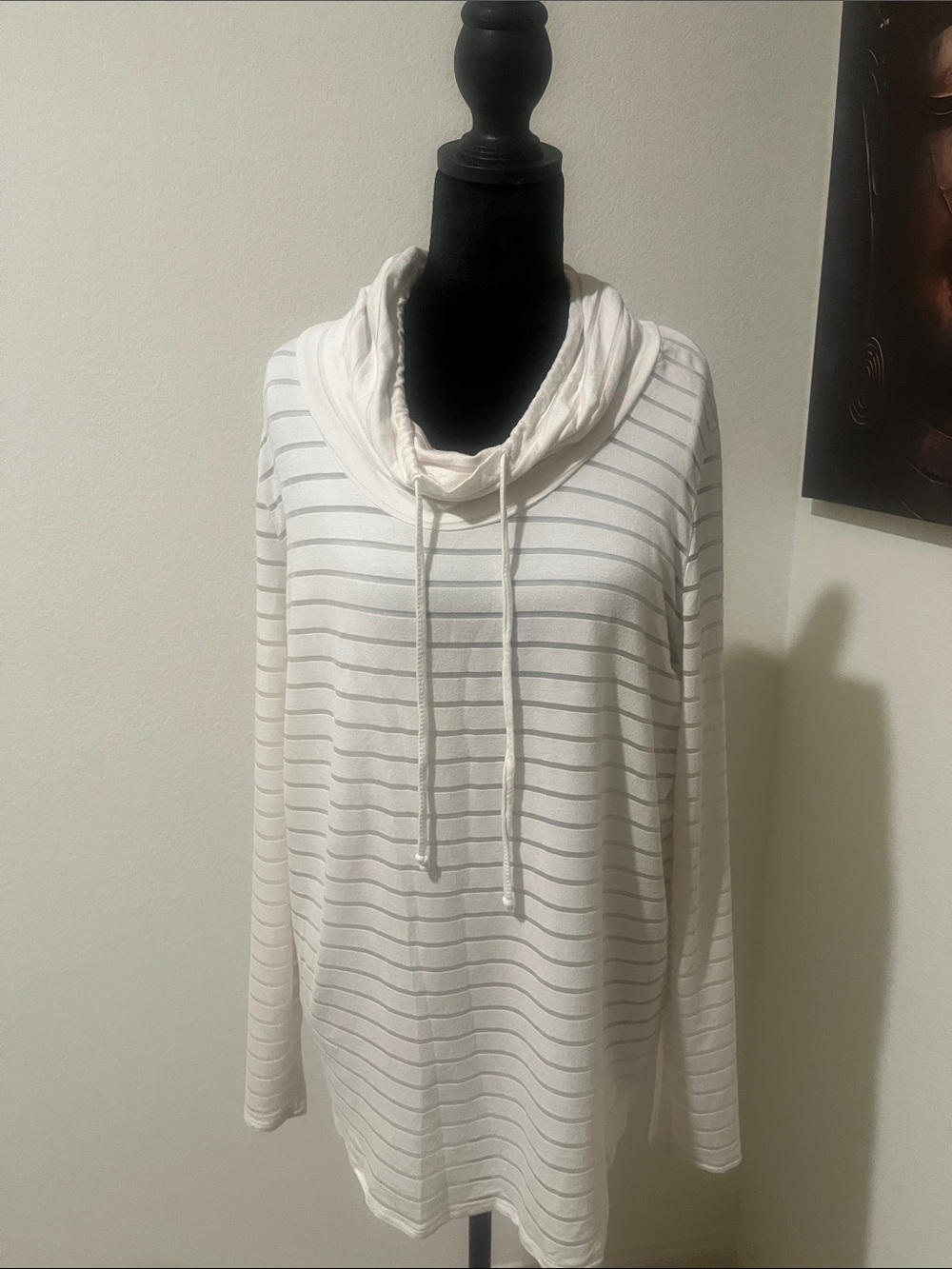 Chelsea & Theodore White Striped Cowl Neck Sweater